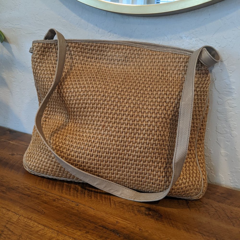 Vintage Bottega Veneta Straw and Leather Strap Bag